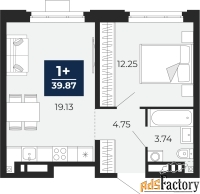 1 - комн.  квартира, 39.87 м², 3/9 эт.