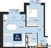1 - комн.  квартира, 53.26 м², 5/9 эт.