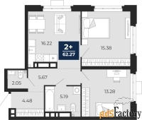 2 - комн.  квартира, 62.27 м², 3/9 эт.