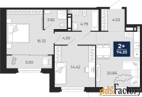2 - комн.  квартира, 74.33 м², 2/9 эт.