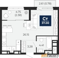 1 - комн.  квартира, 37 м², 2/14 эт.