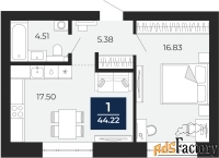 1 - комн.  квартира, 44.22 м², 2/12 эт.