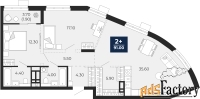 2 - комн.  квартира, 91 м², 4/18 эт.