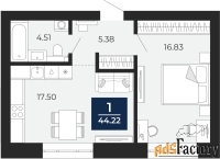 1 - комн.  квартира, 44.22 м², 8/12 эт.