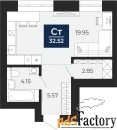 1 - комн.  квартира, 32.52 м², 8/10 эт.