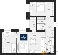 2 - комн.  квартира, 76.15 м², 5/12 эт.
