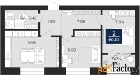 2 - комн.  квартира, 58.41 м², 7/10 эт.