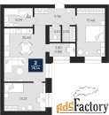 2 - комн.  квартира, 74.19 м², 3/8 эт.