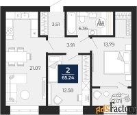2 - комн.  квартира, 63.23 м², 6/12 эт.