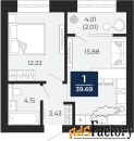 1 - комн.  квартира, 37.69 м², 10/10 эт.