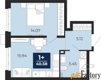 1 - комн.  квартира, 40.58 м², 2/12 эт.