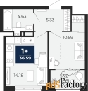 1 - комн.  квартира, 36.59 м², 4/17 эт.