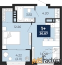 1 - комн.  квартира, 36.87 м², 13/14 эт.