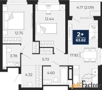 2 - комн.  квартира, 63.62 м², 20/21 эт.
