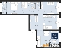 3 - комн.  квартира, 87.45 м², 17/17 эт.