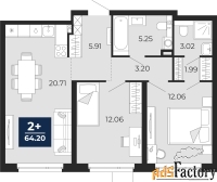 2 - комн.  квартира, 64.2 м², 1/21 эт.