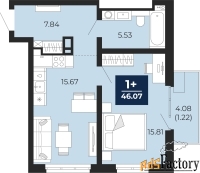1 - комн.  квартира, 46.07 м², 9/22 эт.