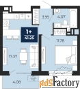 1 - комн.  квартира, 38.39 м², 10/12 эт.