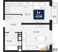 1 - комн.  квартира, 42.59 м², 16/20 эт.