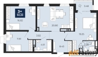 3 - комн.  квартира, 89.76 м², 2/20 эт.