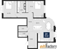 2 - комн.  квартира, 91.43 м², 2/24 эт.