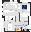 2 - комн.  квартира, 60.72 м², 2/24 эт.