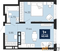 1 - комн.  квартира, 42.45 м², 1/20 эт.