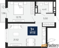 1 - комн.  квартира, 45.75 м², 13/20 эт.