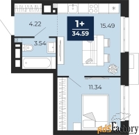 1 - комн.  квартира, 34.59 м², 3/24 эт.