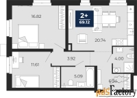 2 - комн.  квартира, 69.12 м², 1/20 эт.