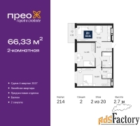 2 - комн.  квартира, 66.33 м², 2/20 эт.