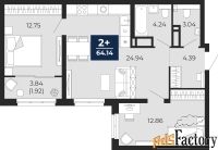 2 - комн.  квартира, 64.14 м², 22/22 эт.