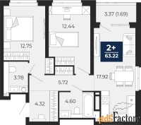 2 - комн.  квартира, 63.22 м², 16/21 эт.