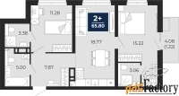 2 - комн.  квартира, 65.8 м², 3/22 эт.