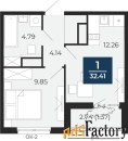 1 - комн.  квартира, 32.41 м², 4/17 эт.