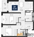 2 - комн.  квартира, 63.22 м², 17/20 эт.