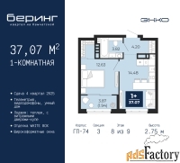 1 - комн.  квартира, 37.07 м², 8/9 эт.