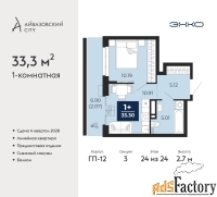 1 - комн.  квартира, 33.3 м², 24/24 эт.