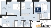 3 - комн.  квартира, 77.13 м², 12/22 эт.