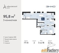 3 - комн.  квартира, 95.8 м², 3/18 эт.