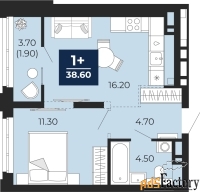 1 - комн.  квартира, 38.6 м², 13/14 эт.