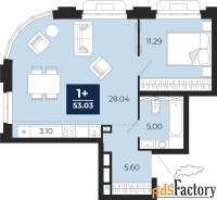 2 - комн.  квартира, 53.03 м², 2/24 эт.