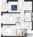 2 - комн.  квартира, 63.22 м², 13/20 эт.
