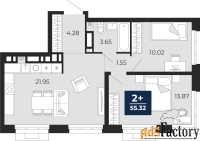 2 - комн.  квартира, 55.32 м², 13/24 эт.