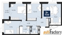 3 - комн.  квартира, 76.88 м², 5/22 эт.