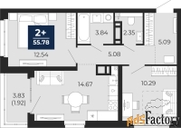 2 - комн.  квартира, 55.78 м², 12/22 эт.