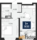 1 - комн.  квартира, 36.63 м², 14/22 эт.