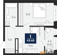 1 - комн.  квартира, 43.4 м², 11/16 эт.