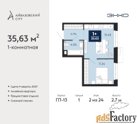 1 - комн.  квартира, 35.63 м², 2/24 эт.