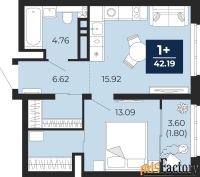 1 - комн.  квартира, 42.19 м², 13/22 эт.
